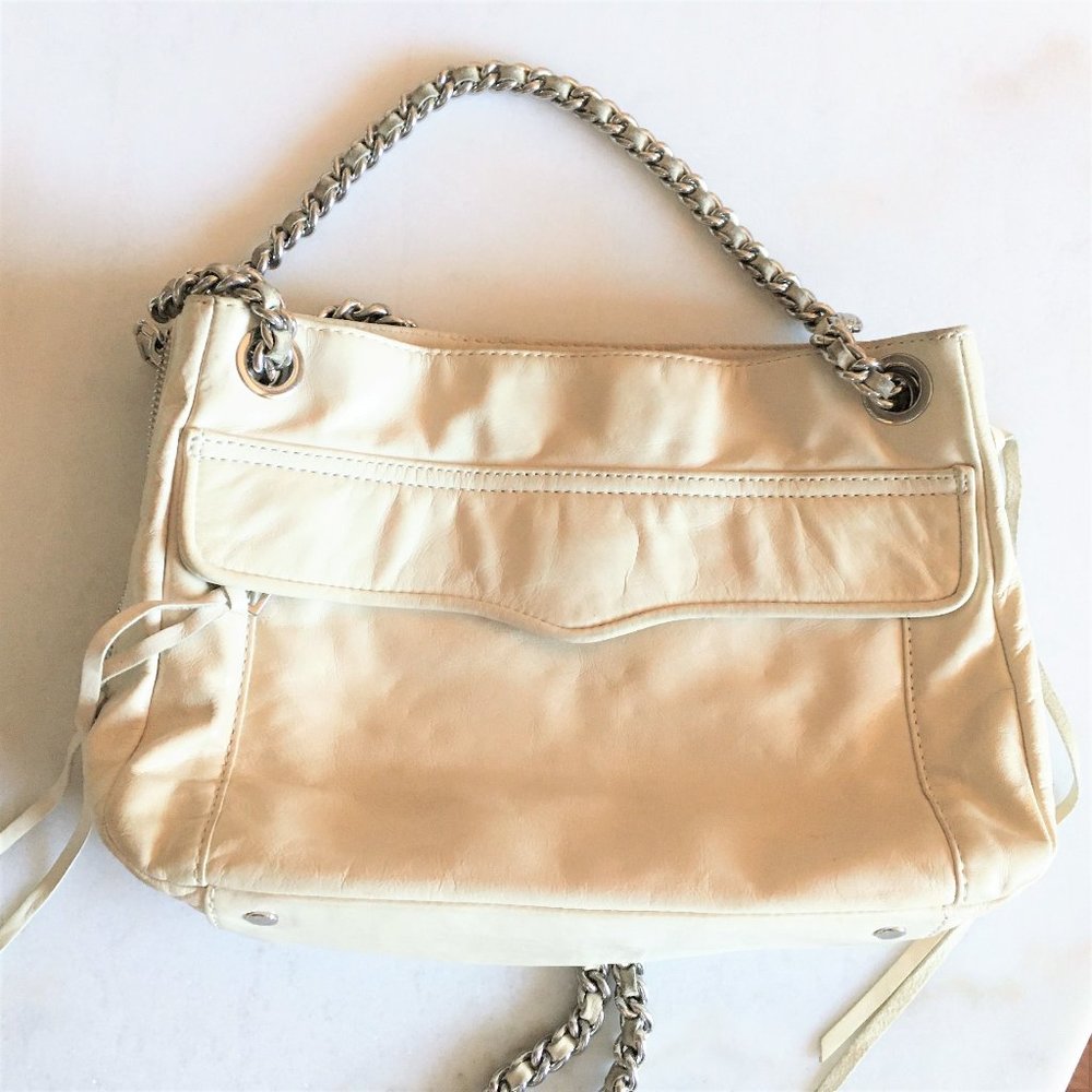 Rebecca Minkoff cream purse with silver chain strap. Convertible crossbody bag - Picture 4 of 9